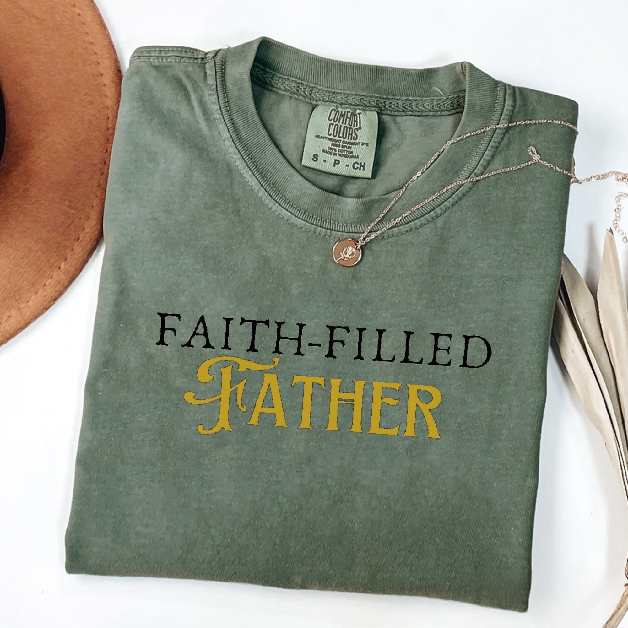 Faith-Filled Father Comfort Colors Shirt, Christian Dad Shirt, Father's Day Shirt, Gift for Dad, Men's Christian Gift, Father's Day Gift